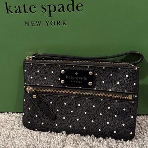Kate Spade Black and White Polka Dot Wristlet with Storybook Lining